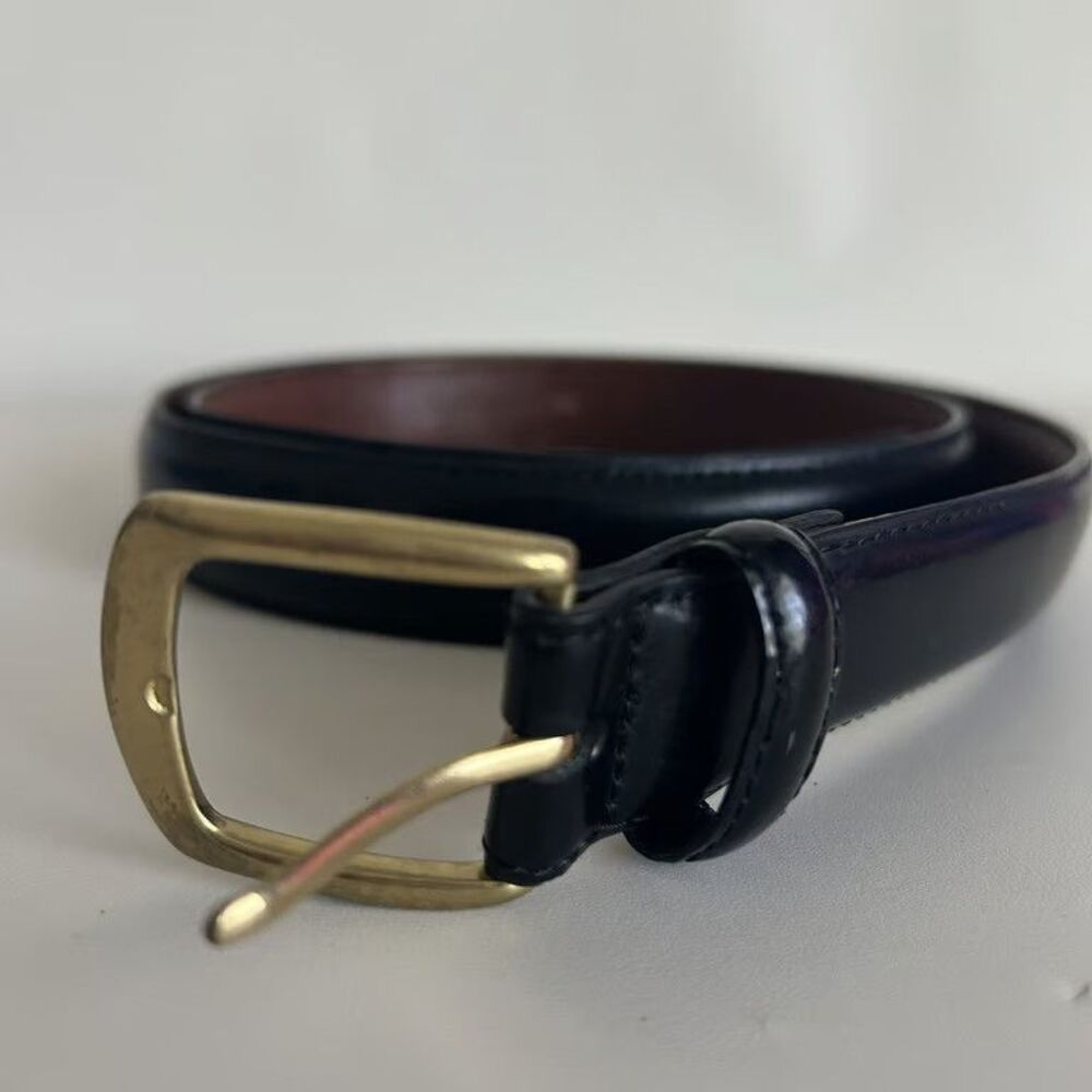 Jos A Bank Mens Dress Belt Black Leather Gold Buckle Pre-Owned Classic From S 40
